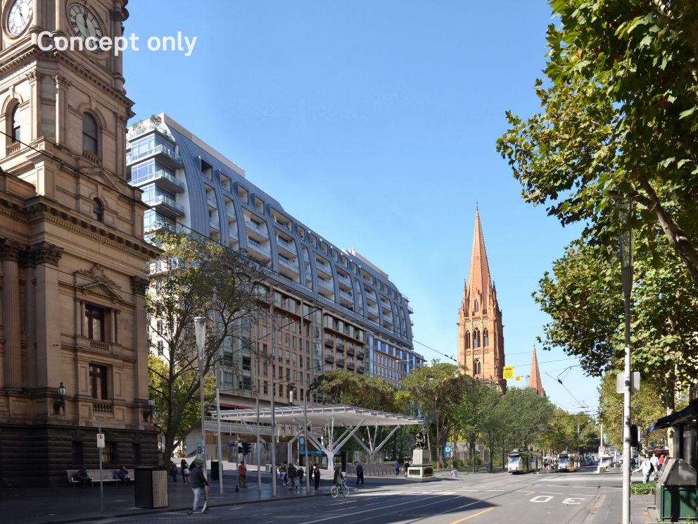Render of Town Hall Station with view from Swanston Street