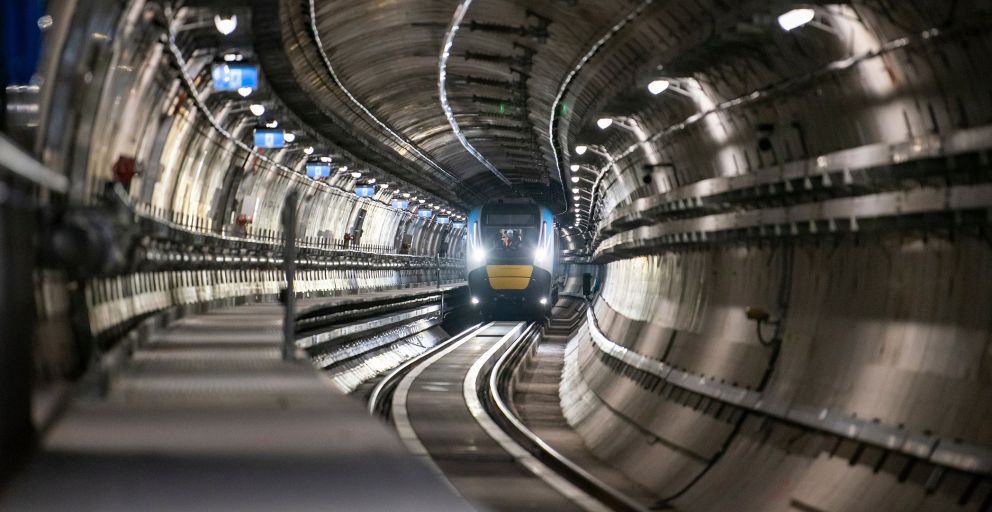 A train approaching inside a tunnel
