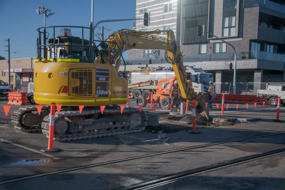 Working on the rail line at Keon Parade