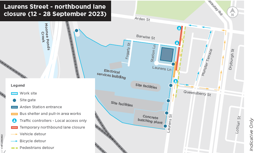 A detour map on Laurens Street closure, for public realm works at the Arden station