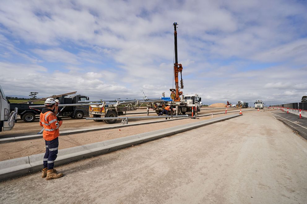 A PERU used to drill holes in the ground and stand light poles