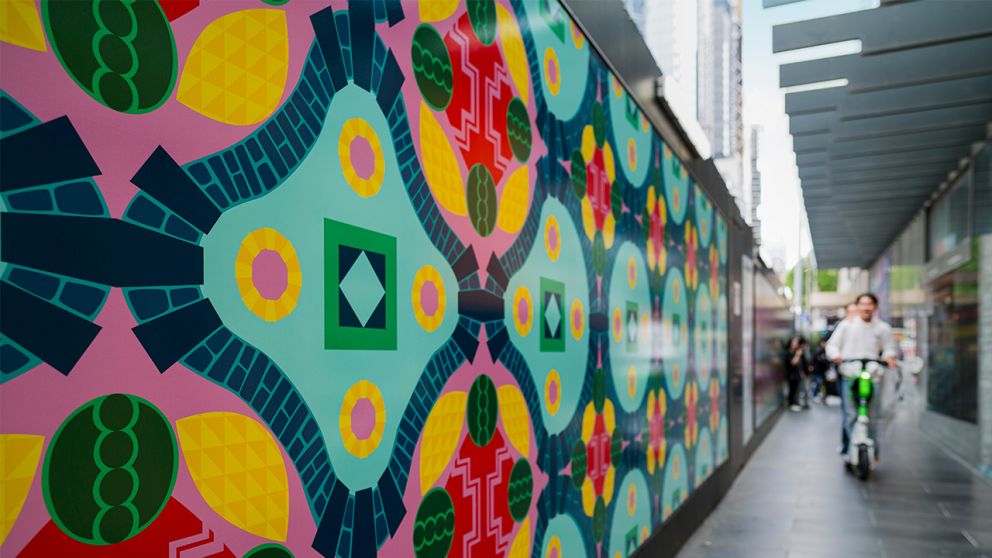 Katy Smits colourful monochrome shape artwork hoarding