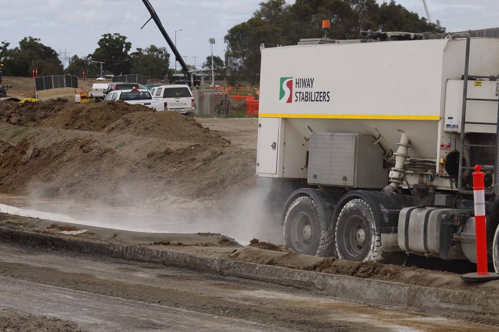 Adding lime and cement to soil creates a strong base to build on.