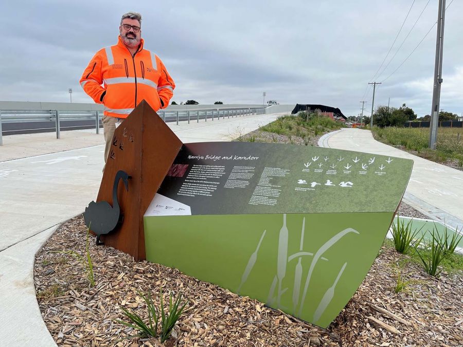 Installed beside the Barwon Heads Road upgrade’s shared walking and cycling path, the eye-catching bespoke structures are intended to interest and inform passing walkers and cyclists.