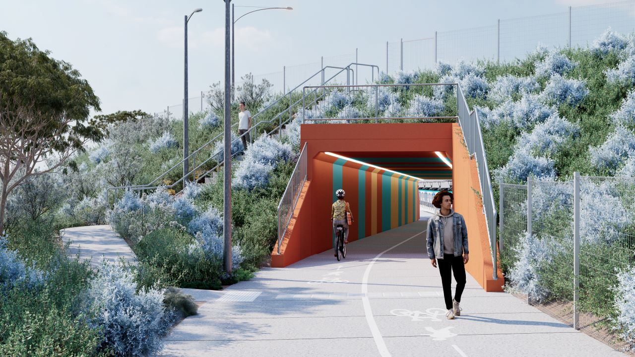 New walking and cycling path under the Sherbourne Road bridge, Montmorency. 
