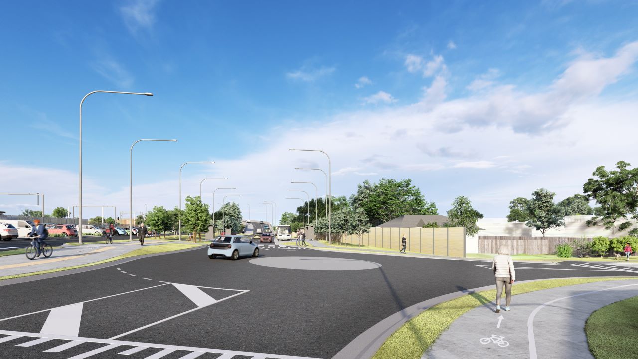 Looking south at the intersection of Diggers Rest-Coimadai Road and the new road bridge.