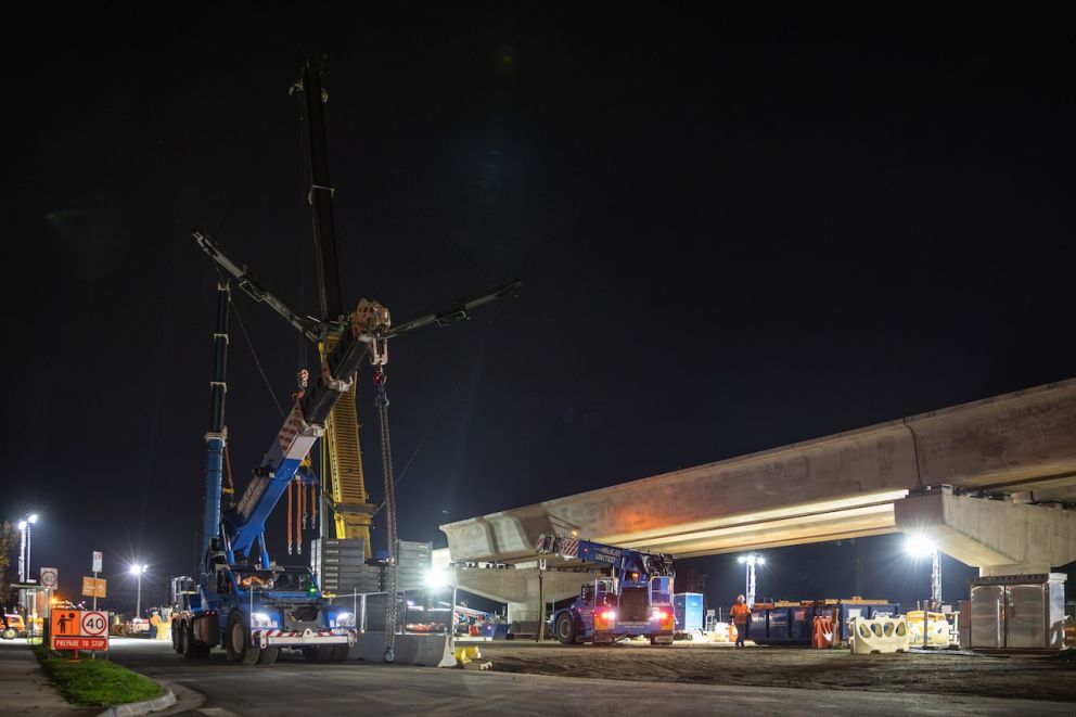 The last of the 152 large L-shaped concrete beams was installed last week