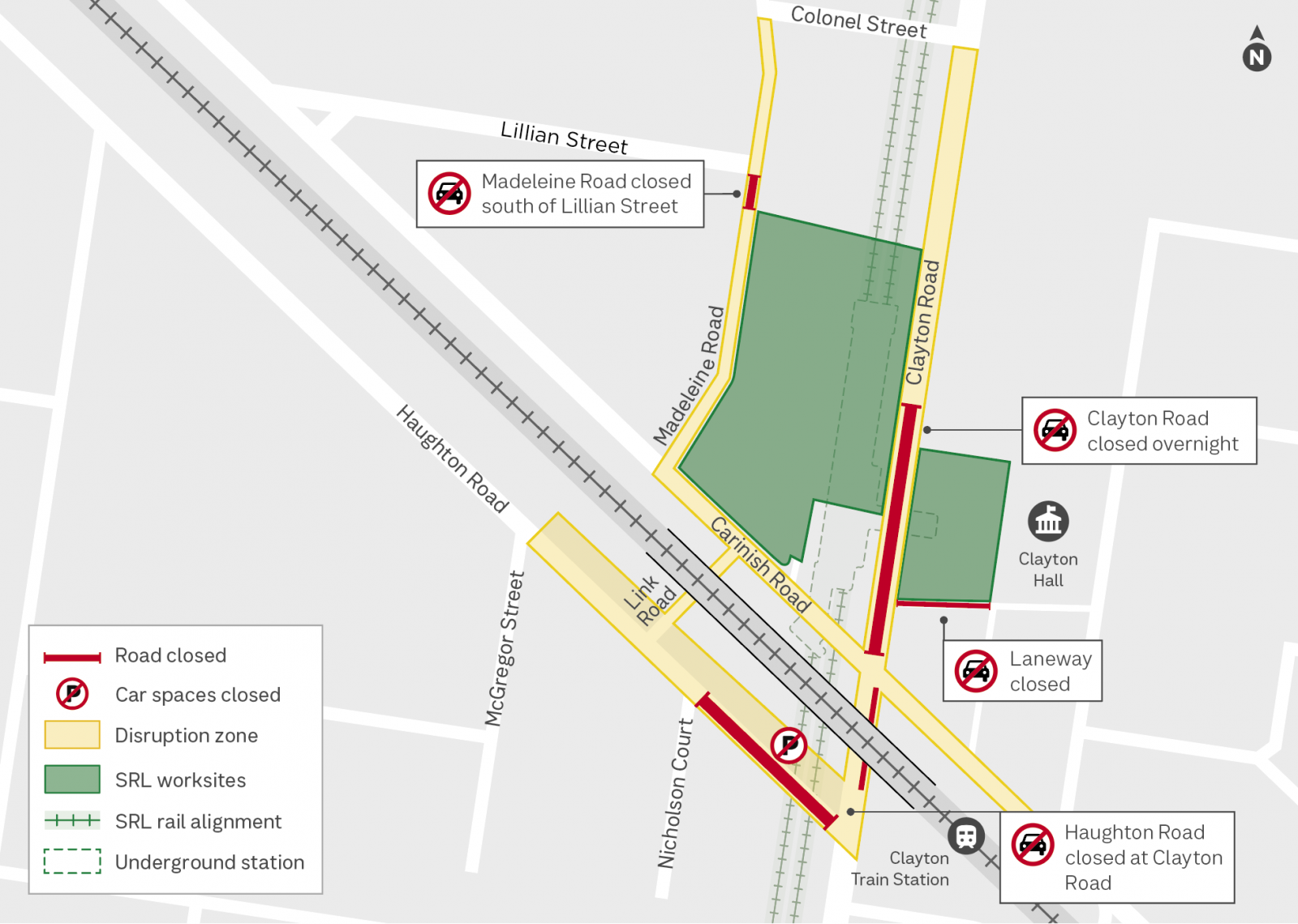 map shows the works happening on Clayton Road, Carinish Road and Link Road throughout the month of June