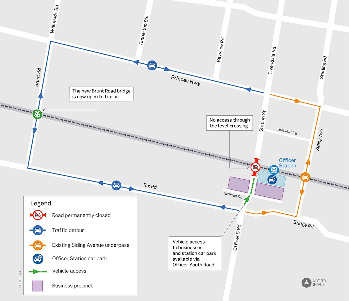 A map shows road closures around Station St Officer. 