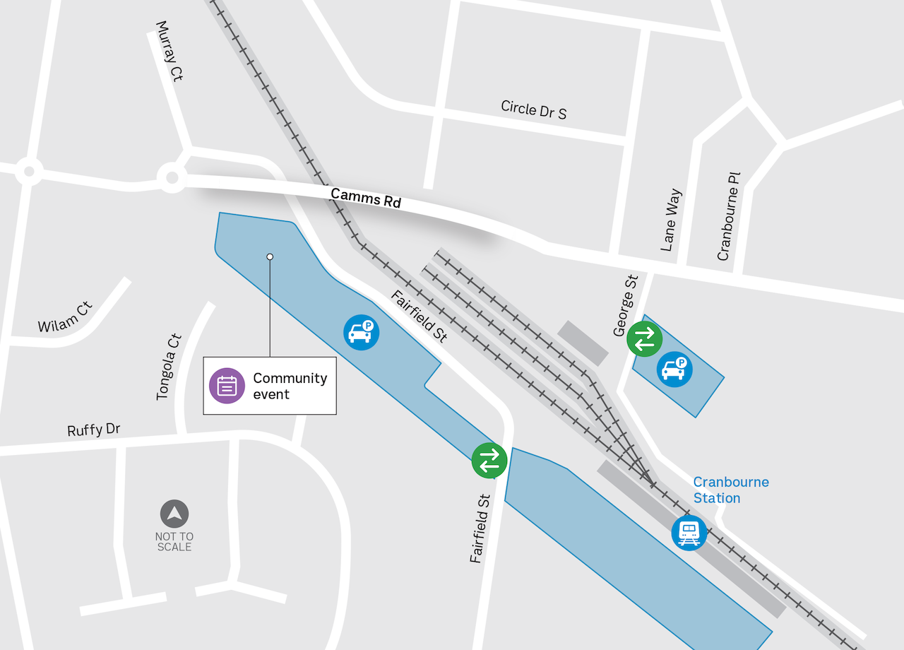 Map showing location of event in the Cranbourne Station car park (entry via Fairfield Street)