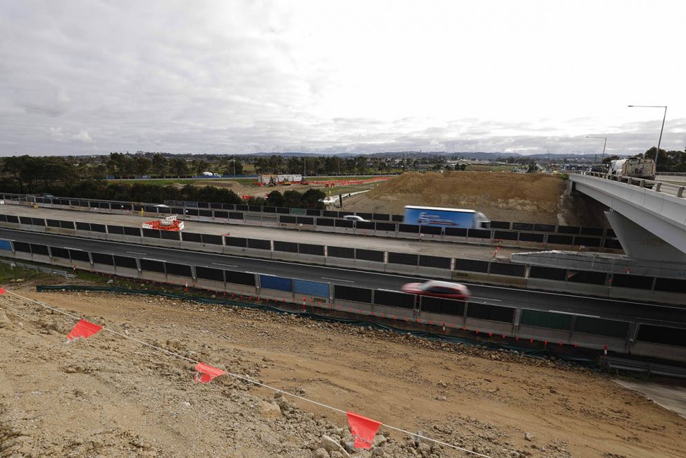 July 2023- The centre median of the Princes Freeway prepped for piling works