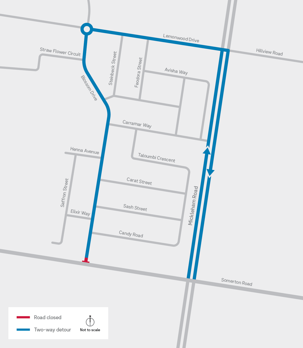 Blossom Drive closure 23 September to late October 2024 
