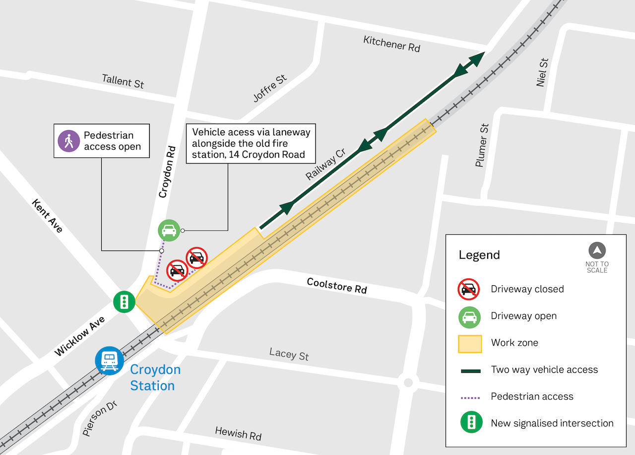 Map showing access changes on Railway Crescent