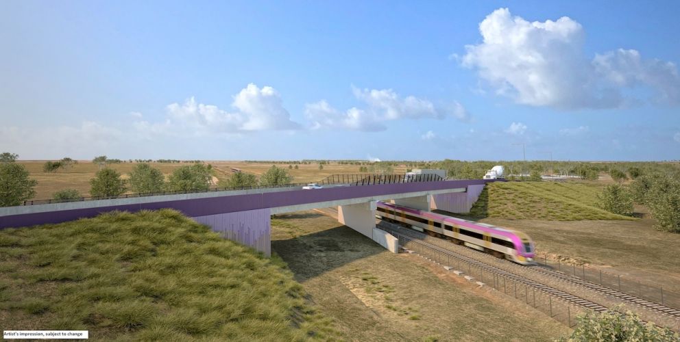 Hopkins Road bridge looking west at the rail line. Artist impression, subject to change