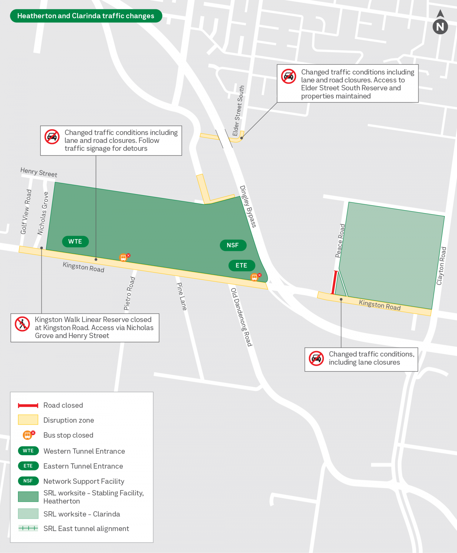 Map showing works in Heatherton over December and January. 