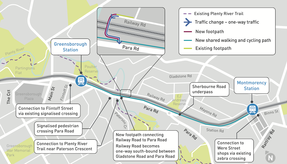 Map showing the permanent changes to Railway Road described above