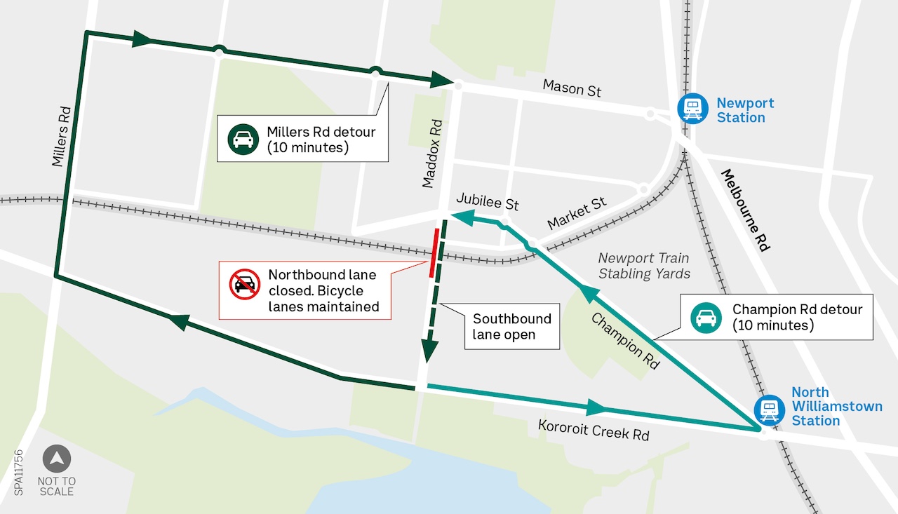 Maddox Road – northbound lane closure detour map