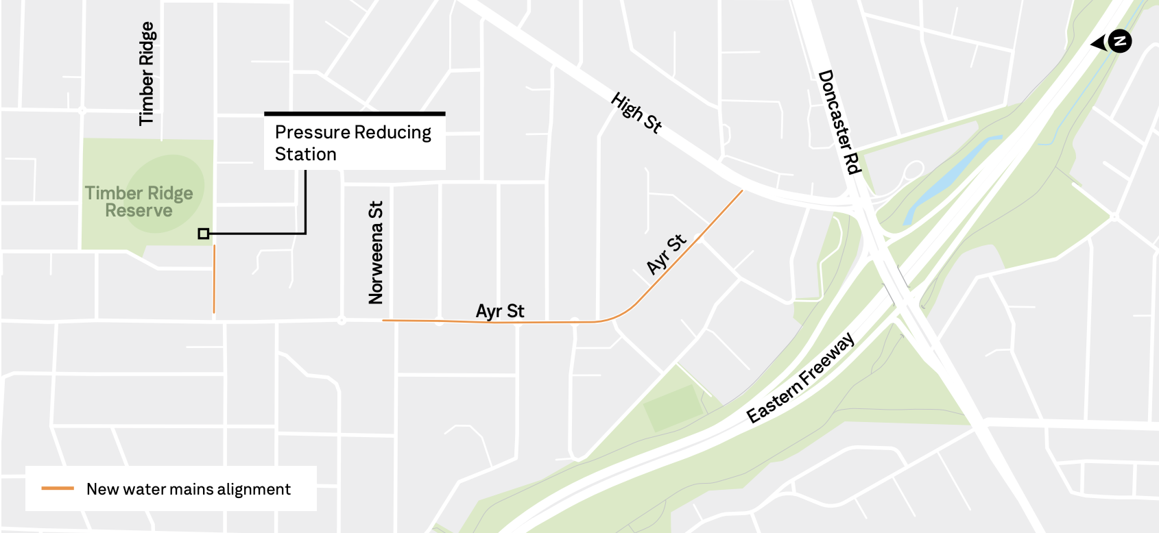 New water main alignment and pressure reducing station map