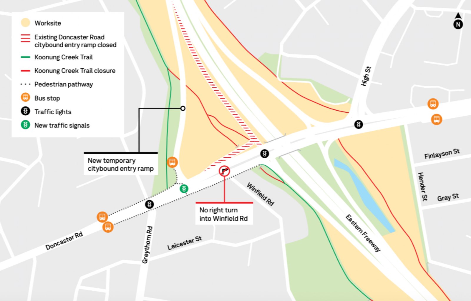 Doncaster Road citybound entry ramp realignment
