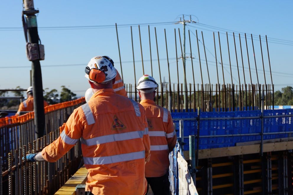 Admiring the view of the southern abutment pour
