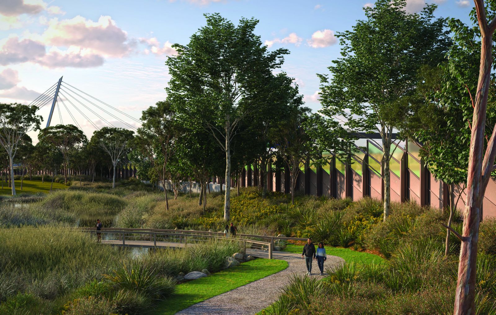Artist's impression of weathered steel noise walls, Koonung Creek Reserve, Balwyn North