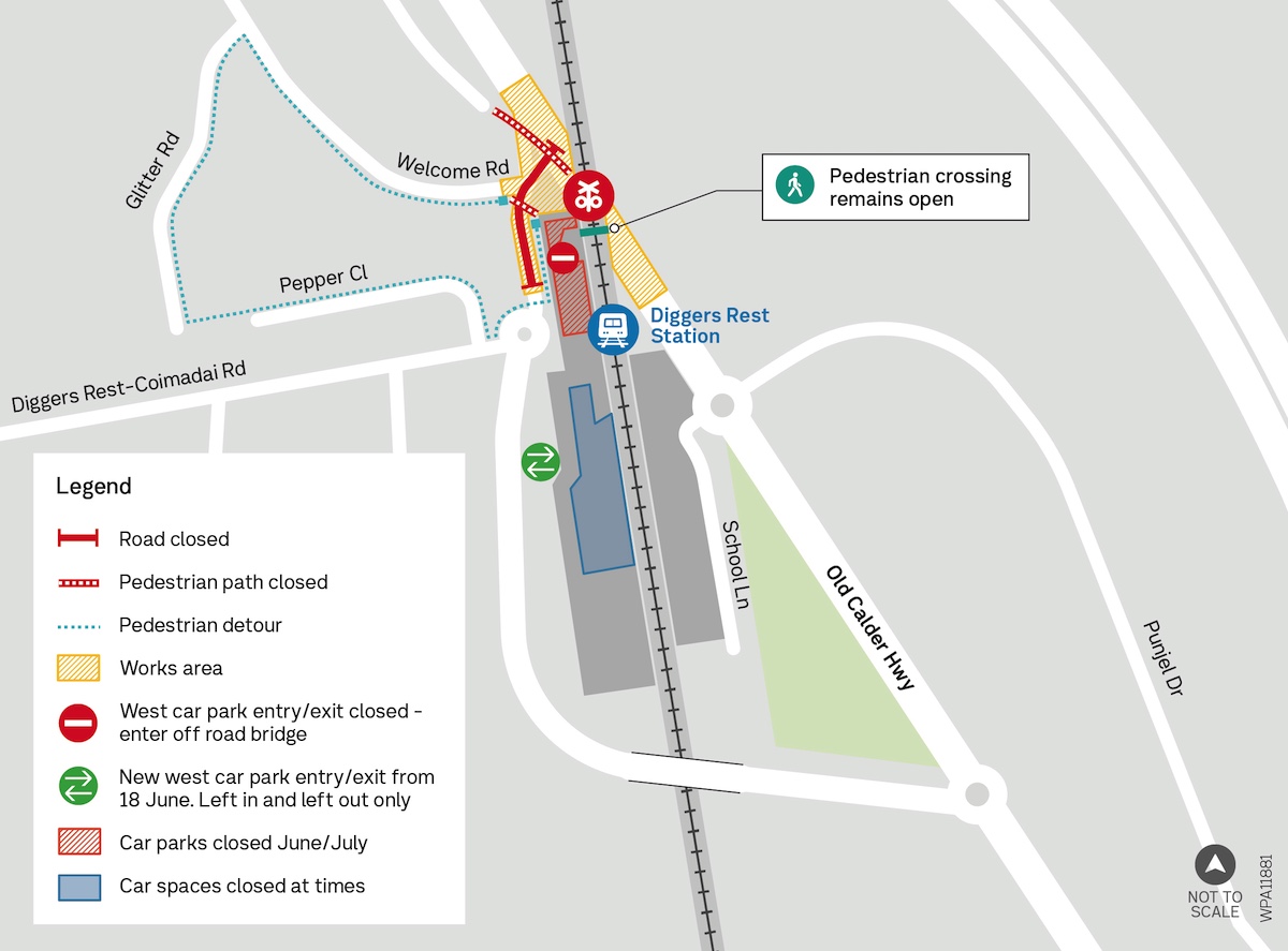 Diggers Rest Station car park closure map
