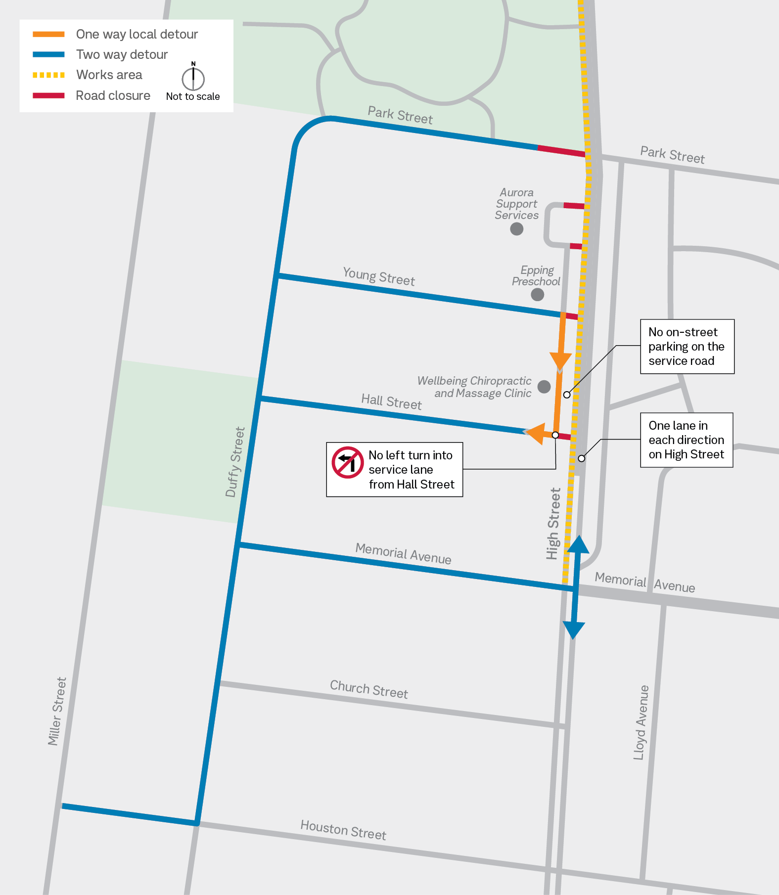 Hall St Park St Young St Closure Map