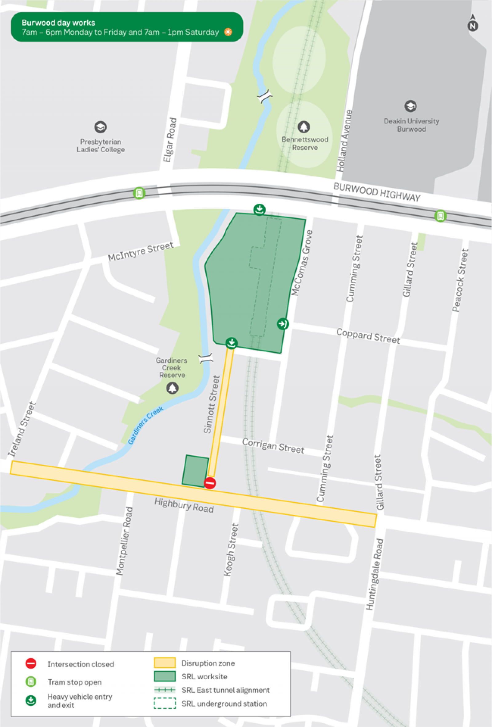 Map showing day works in Burwood during July