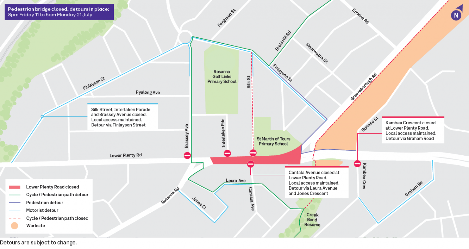 Pedestrian bridge closed, detours in place
