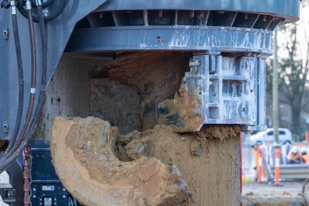 Clay being cleared from the head of an auger