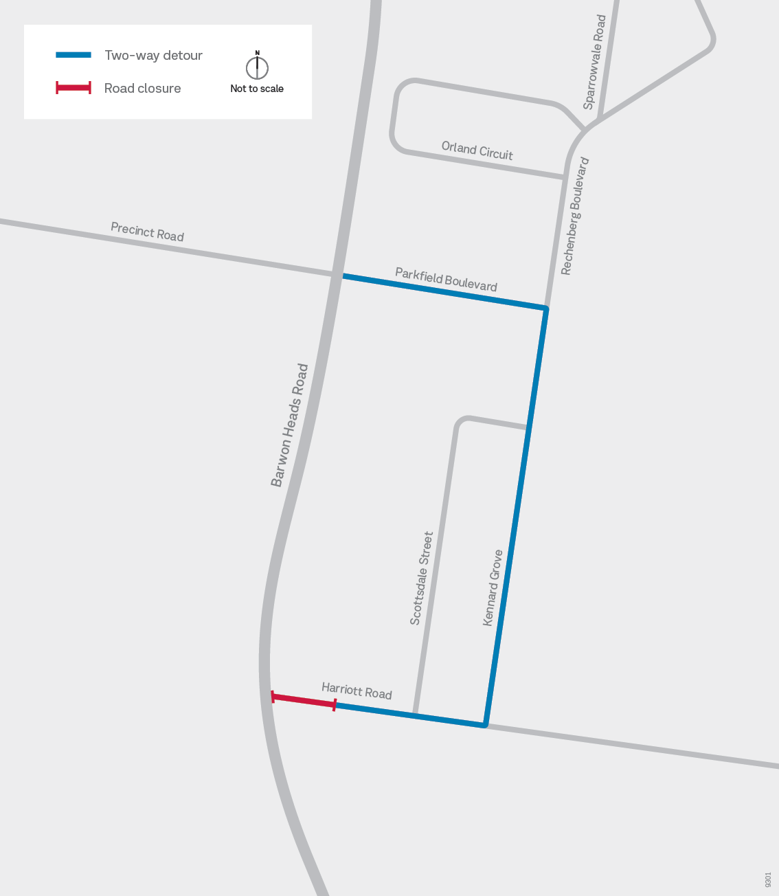 Harriott Rd Closure Detour Map