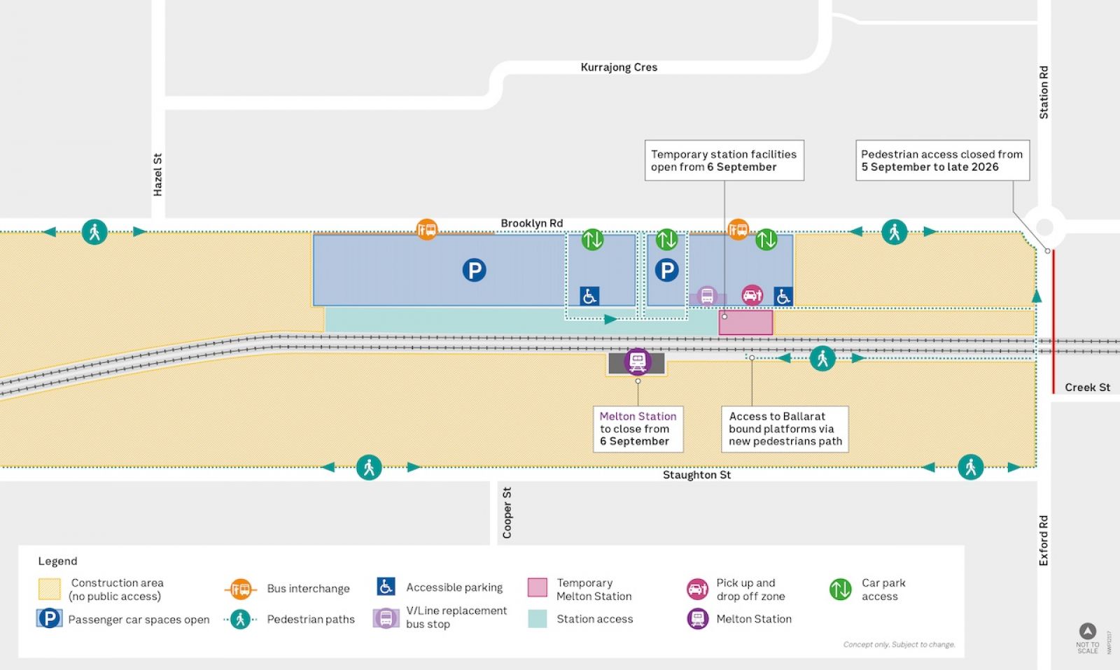 Map showing temporary Melton Station located on Brooklyn Road