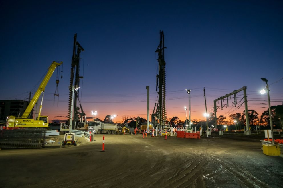 Trucks and machinery on site at Webster Street