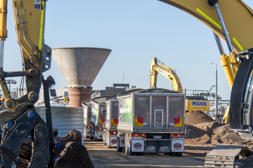 Trucks lined up on site at Mordialloc Station