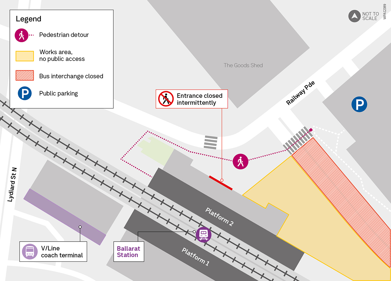 Ballarat Station Pedestrian Detour Works Notice Map September