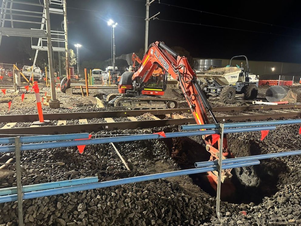 Digger working in the rail corridor