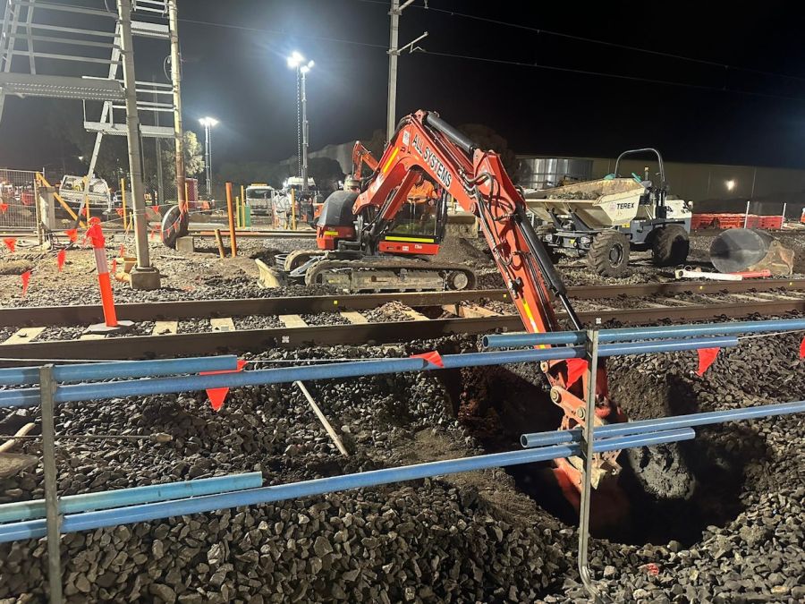 Digger working in the rail corridor