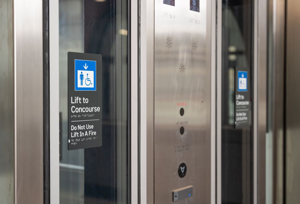 Close up of lifts showing their braille