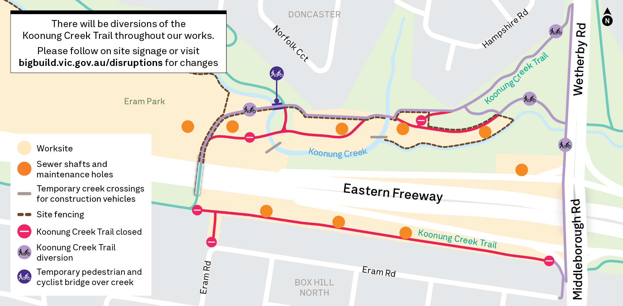 Utility relocations in Koonung Creek Linear Park