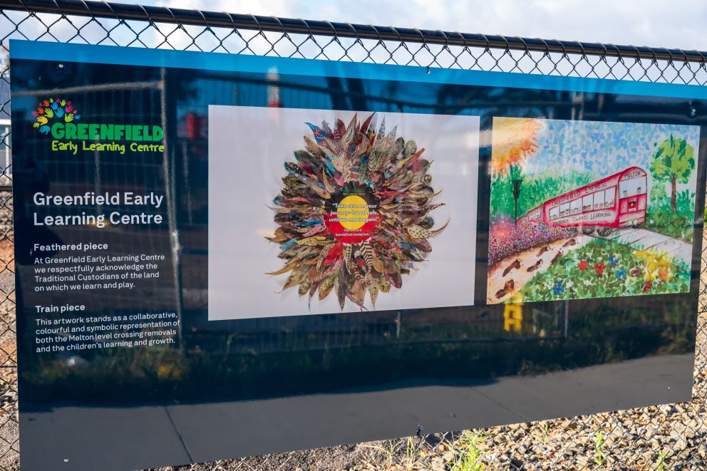 Artworks by Greenfield Early Learning Centre have been installed around the Melton construction site