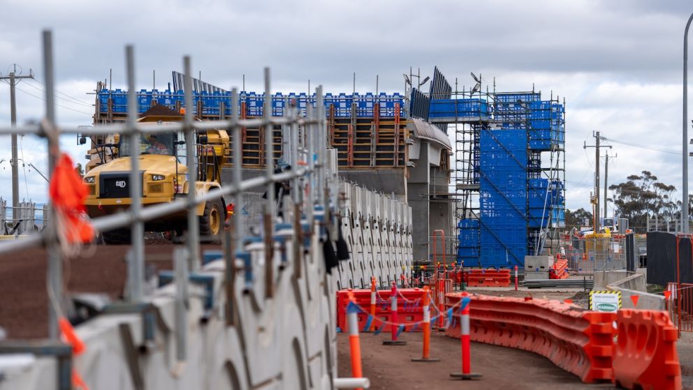 The retaining walls under construction at Ferris Road which will support the weight of the new bridge