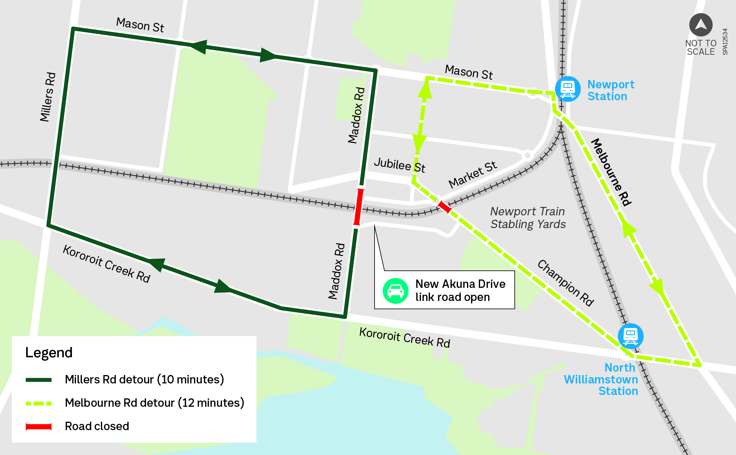 Champion Road and  Maddox Road Newport Road closure detour map