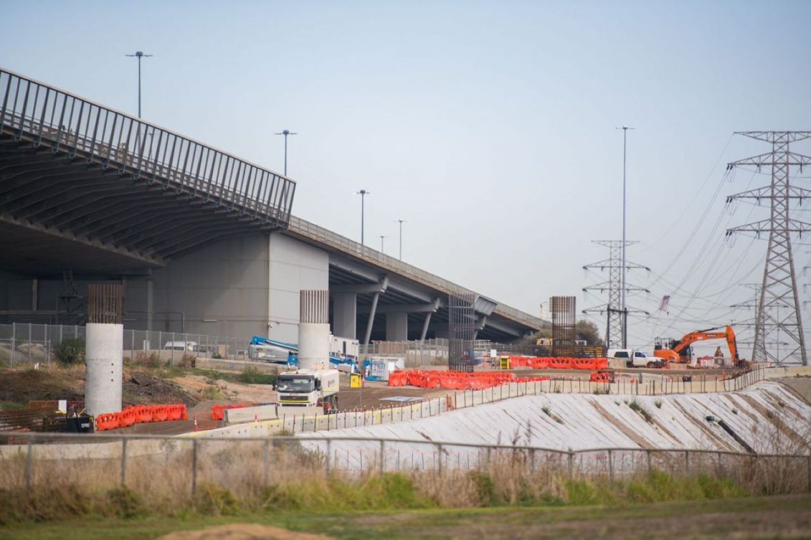 Excavators building the Hyde Street ramp under the West Gate Freeway