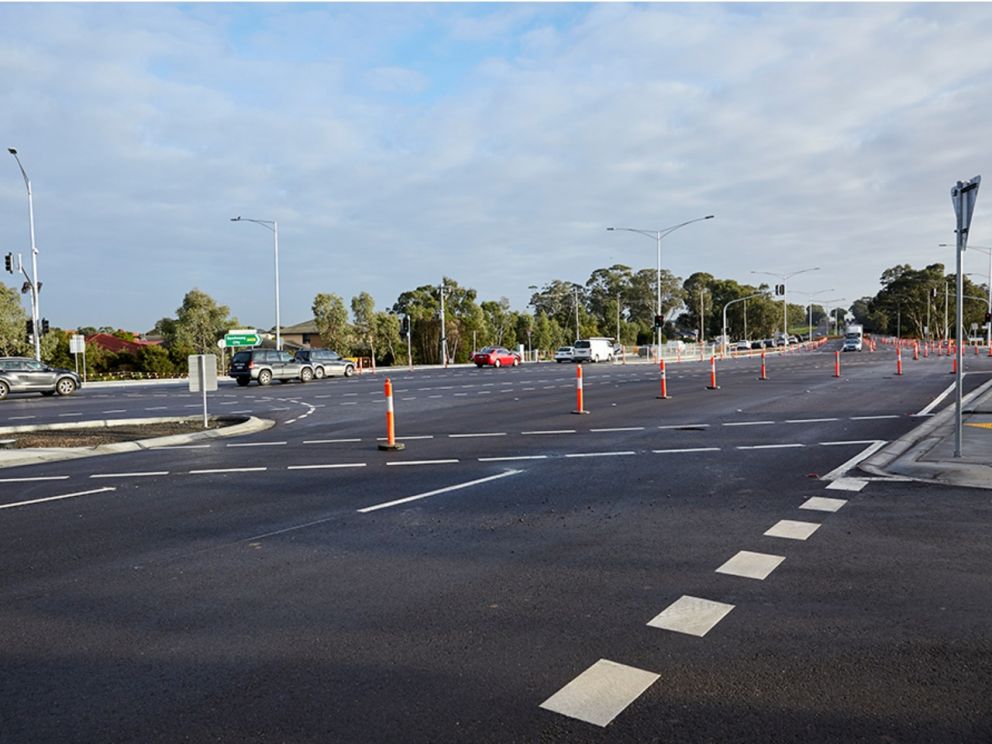 Image of Hallam Road with cars and traffic cones on the road