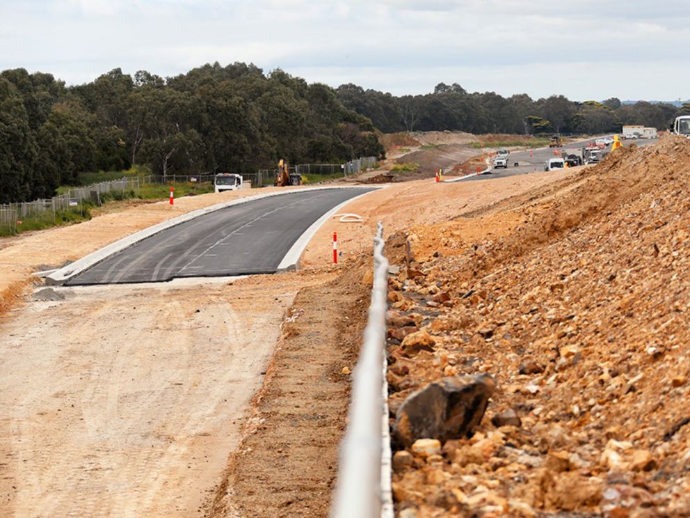 Starting to lay asphalt for the entry ramp at Lower Dandenong Road