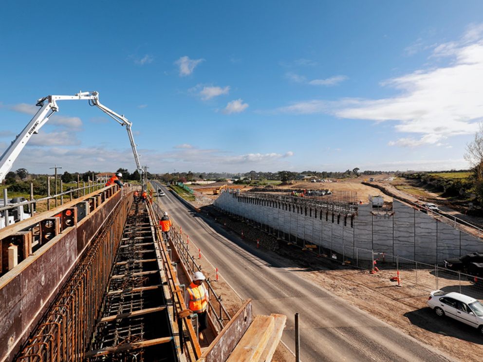 Works to build the bridge over Old Dandenong Road