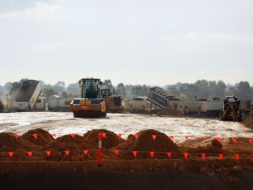 Bringing in material to build the foundations of the Freeway near Waterways - June 2020