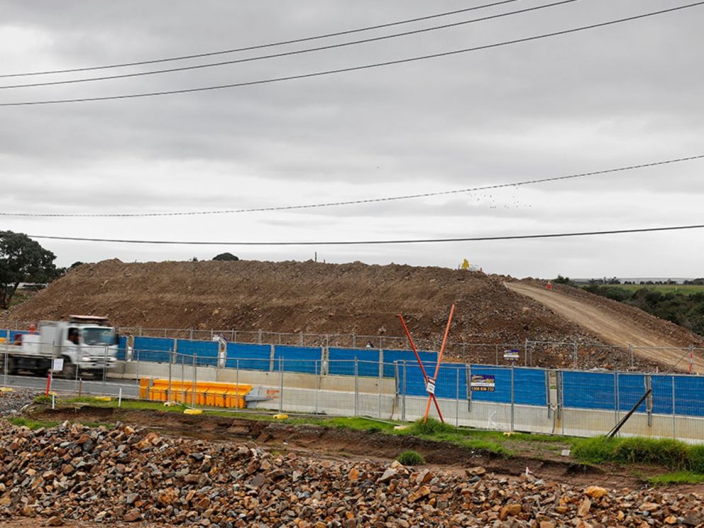 Progress on building the Freeway foundations and bridge near Old Dandenong Road - April 2020