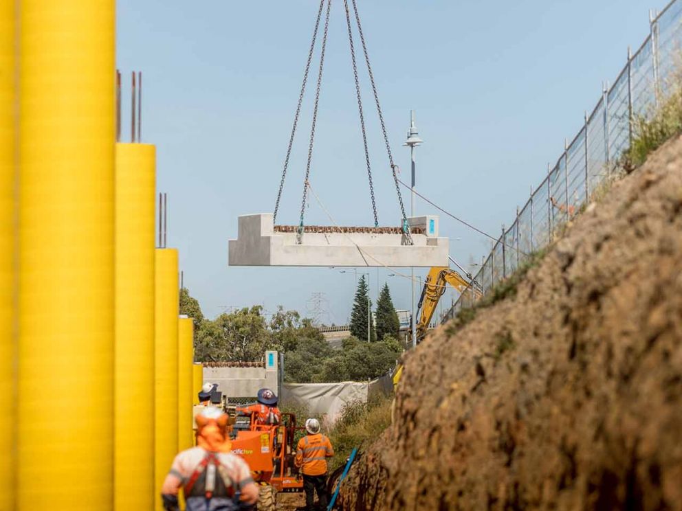 Bridge piers being lifted