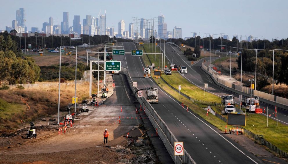 Works progress to build the new O’Herns Road southbound entry ramp to the Hume Freeway